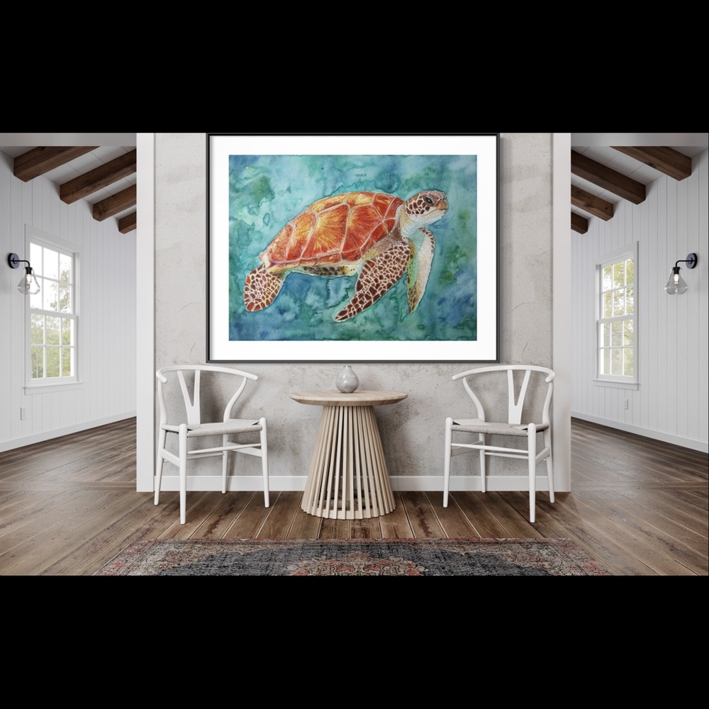 Sea Turtle Giclée Art Print Watercolor Painting Ocean Beach Tropical Sea-life - Picture 8 of 9